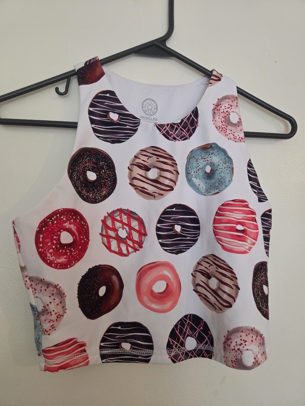 Muscles & Donuts Graphic Cropped Tank Top Medium Donut Print Activewear